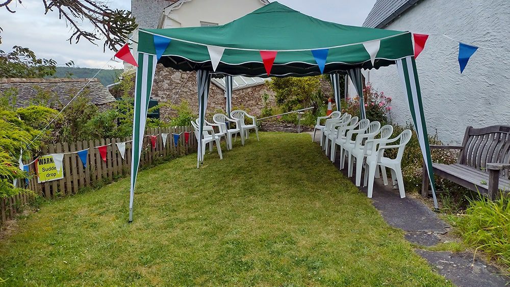 The garden with gazebo and bunting