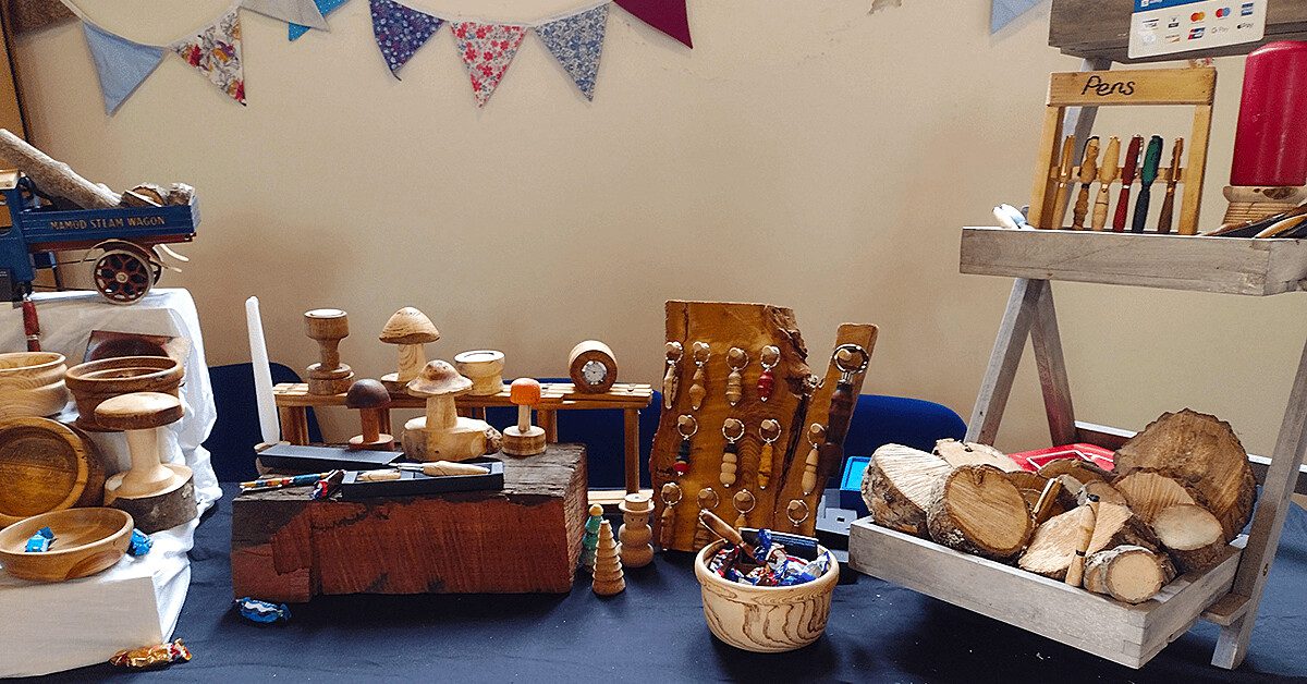 wood crafts at a table-top fair